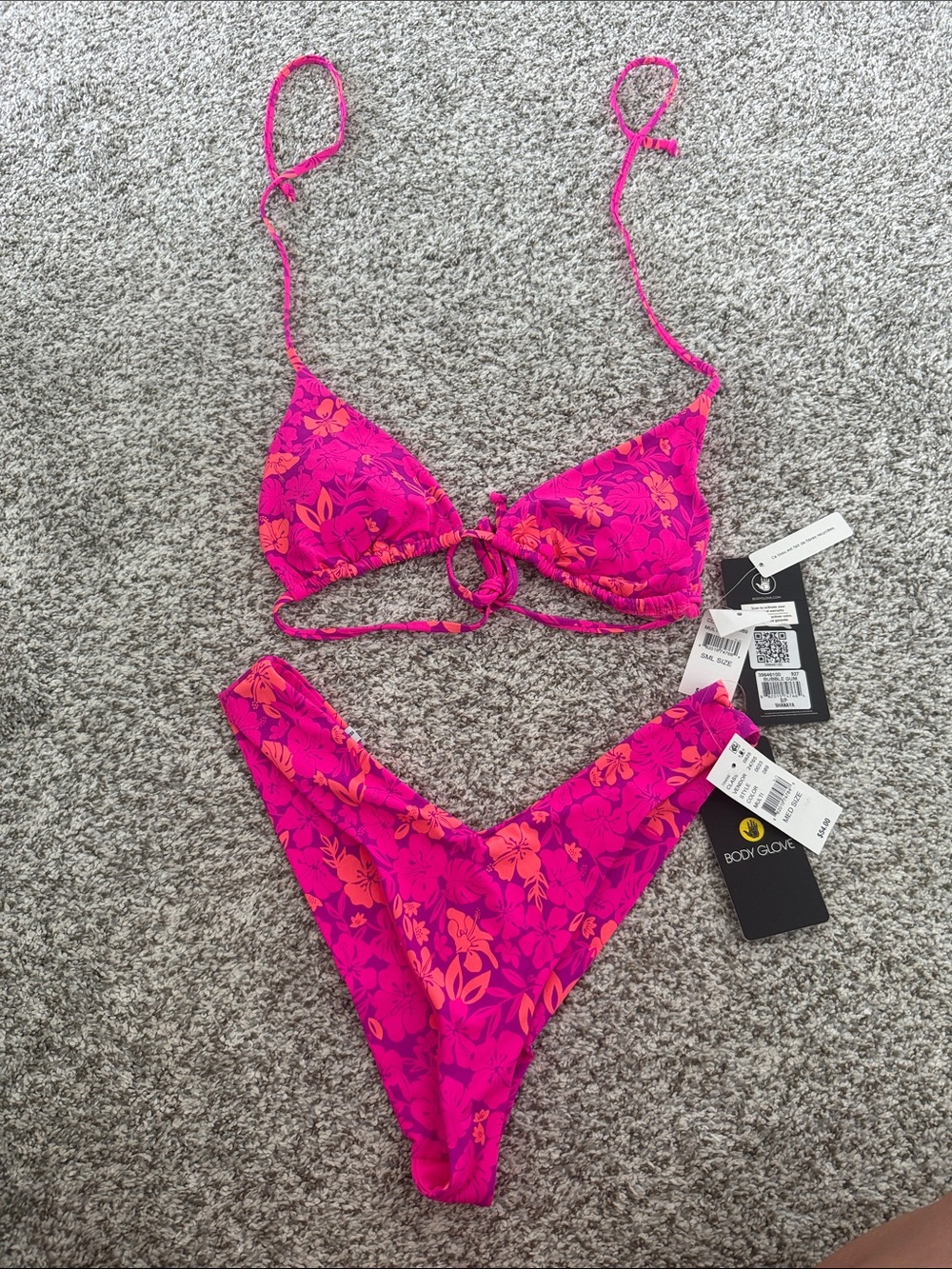 Body Glove Hot Pink & Orange Floral Ring-Front Bikini